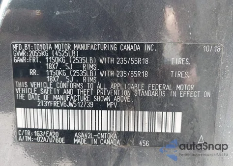 2018 Toyota Rav4 Limited z USA, uszkodzony, nr VIN 2T3YFREV6JW512739